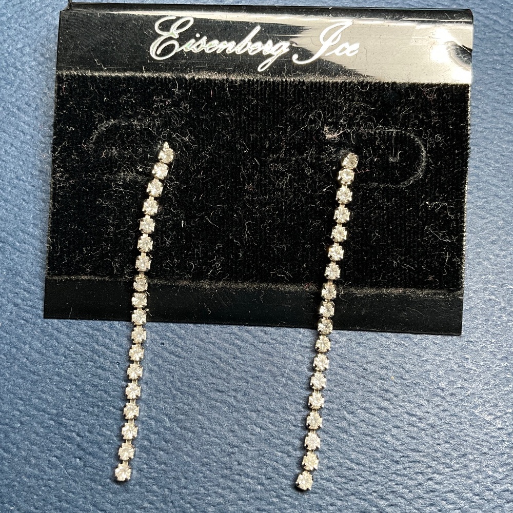 Eisenberg Ice Linear Rhinestone Dangle Earrings  New Old Stock